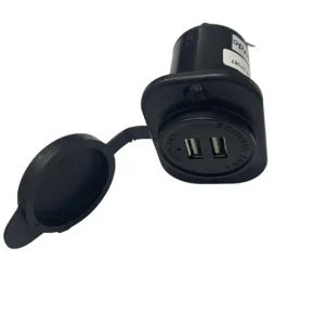 Carregador USB Náutico carga rápida redondo preto 12 e 24 volts