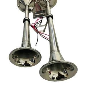 Buzina elétrica corneta dupla 12v aço inox 101 x 390 x 475mm