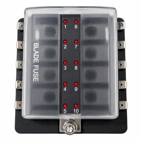 Bloco porta fusível 10 Fusíveis com luz 12V carro Barco